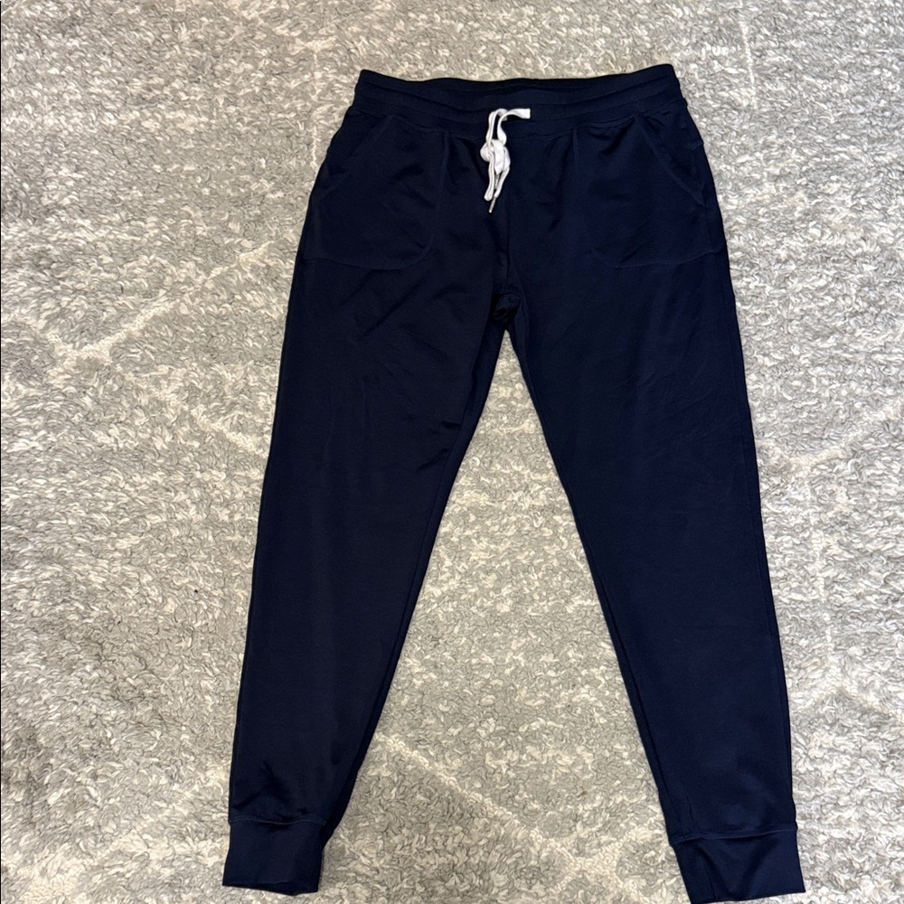 ZYIA Women's large Navy Cozy Joggers with White Drawstring